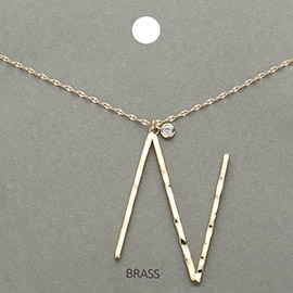 -N- Initial Monogram Brass Metal Pendant Necklace