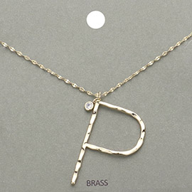 -P- Initial Monogram Brass Metal Pendant Necklace