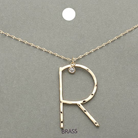 -R- Initial Monogram Brass Metal Pendant Necklace
