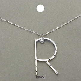 -R- Initial Monogram Brass Metal Pendant Necklace