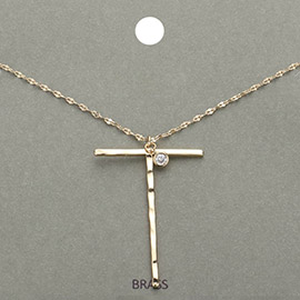 -T- Initial Monogram Brass Metal Pendant Necklace