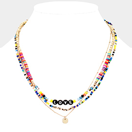 
Multi Color Bead Statement Love Layered Necklace 

