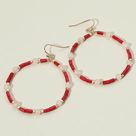 Multi Bead Ball Open Circle Dangle Earrings