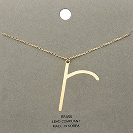 -r- Brass Initial Monogram Metal Pendant Necklace