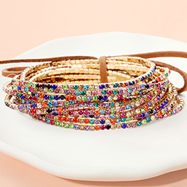 12PCS - Ribbon Colorful Rhinestone Layered Stretch Bracelets