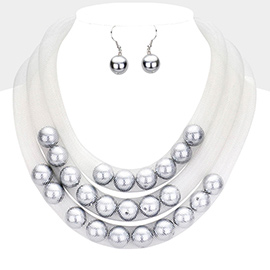 Triple Mesh Tube Pearl Collar Necklace