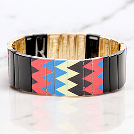 Colorful Multi Pattern Metal Stretch Bracelet 