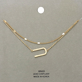 -U- Initial Monogram Brass Metal Necklace