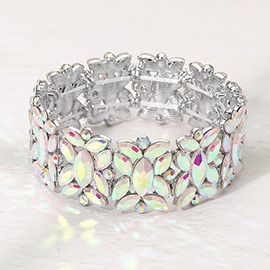 Marquise Floral Oval Crystal Cluster Stretch Evening Bracelet