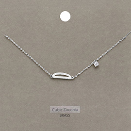 D Brass Metal Cubic Zirconia Initial Monogram Pendant Necklace