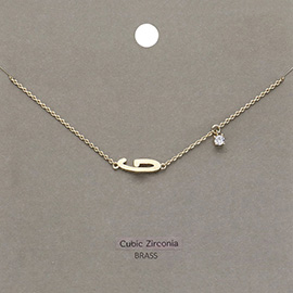 G Brass Metal Cubic Zirconia Initial Monogram Pendant Necklace
