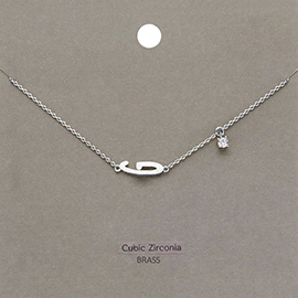 G Brass Metal Cubic Zirconia Initial Monogram Pendant Necklace