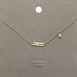 H Brass Metal Cubic Zirconia Initial Monogram Pendant Necklace