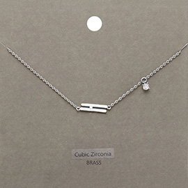 H Brass Metal Cubic Zirconia Initial Monogram Pendant Necklace