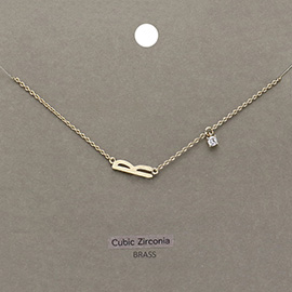 R Brass Metal Cubic Zirconia Initial Monogram Pendant Necklace