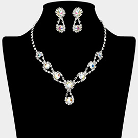 Round Crystal Vine Rhinestone Bib Drop Necklace