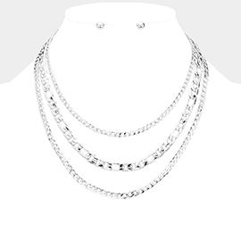 3 Row Chain Link Metal Bib Necklace  