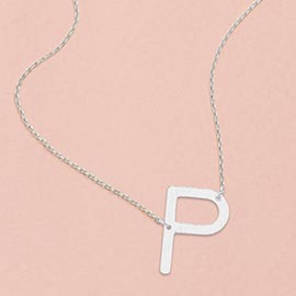 -P- White Gold Dipped Initial Monogram Pendant Necklace
