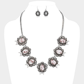 Natural Stone Antique Floral Collar Necklace