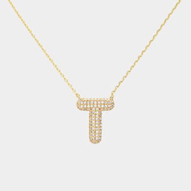 -T- Gold Dipped CZ Initial Monogram Pendant Necklace