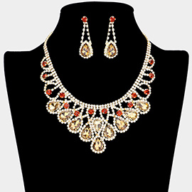 Crystal Teardrop Rhinestone Pave Evening Necklace