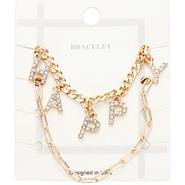 2PCS - HAPPY Rhinestone Embellished Metal Chain Bracelets