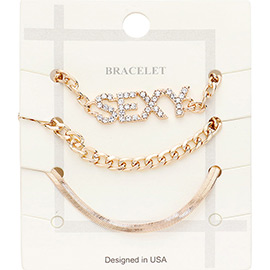 
3PCS - SEXY Rhinestone Embellished Metal Chain Bracelets