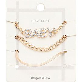 3PCS - BABY Rhinestone Embellished Metal Chain Bracelets