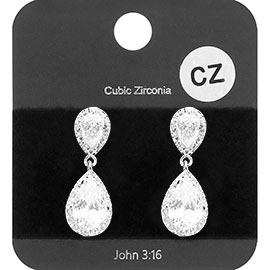 CZ Teardrop Stone Dangle Evening Earrings