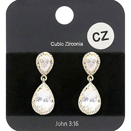 CZ Teardrop Stone Dangle Evening Earrings