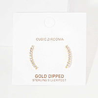 Gold Dipped Cz Drop Sterling Silver Post Earrings 