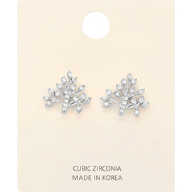 CZ Stone Paved Tree Stud Earrings