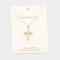 Gold Dipped Cubic Zirconia Cross Pendant Necklace 
