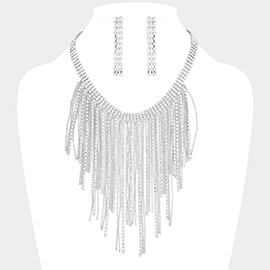 Rhinestone Metal Ball Chain Fringe Choker Necklace