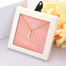 Secret Box -R- Initial Monogram Metal Pendant Necklace
