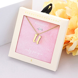 Secret Box -U- Initial Monogram Metal Pendant Necklace