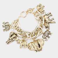 Metal Elephant Charm Toggle Bracelet