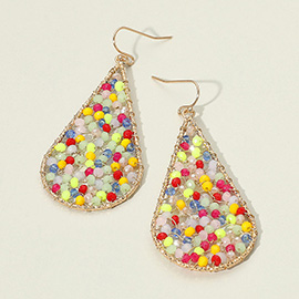 Wire Wrapped Faceted Bead Metal Open Teardrop Earrings