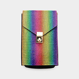 Colorful Bling Studded Rectangle Flap Crossbody Cellphone Bag