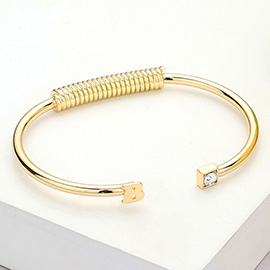 -B- Initial Monogram Brass Metal Round Stone Tip Cuff Bracelet