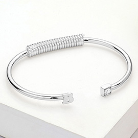 -B- Initial Monogram Brass Metal Round Stone Tip Cuff Bracelet