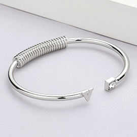 -V- Initial Monogram Brass Metal Round Stone Tip Cuff Bracelet