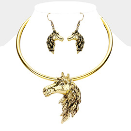 Antique Metal Horse Face Choker Necklace