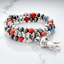 Antique Metal Squash Blossom Charm Adjustable Bracelet