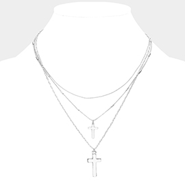 Metal Cross Pendant Layered Necklace