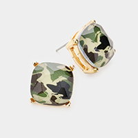 Camouflage Square Stone Stud Earrings