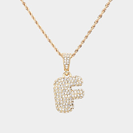 -F- Rhinestone Initial Monogram Pendant Brass Chain Necklace