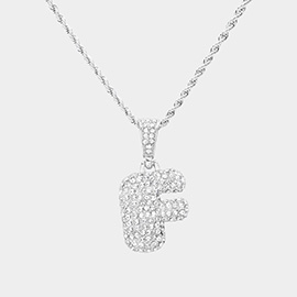 -F- Rhinestone Initial Monogram  Pendant Brass Chain Necklace