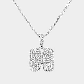 -H- Rhinestone Initial Monogram Pendant Brass Chain Necklace