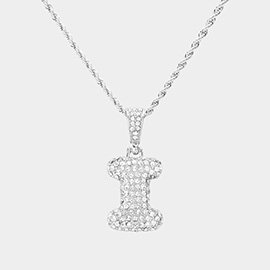-I- Rhinestone Initial Monogram Pendant Brass Chain Necklace